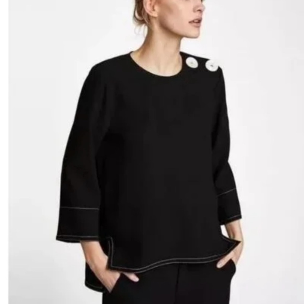 Zara NWT Button Detail Blouse Oversized XS